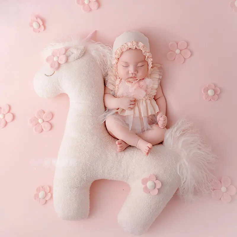 Pink Floral White Horse Theme Set - Romantic Newborn Photography Props